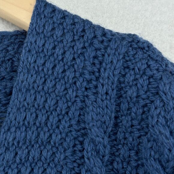 QUILLS Cardigan Womens M 100% Merino Wool Button Up Cable Fisherman Blue Ireland - Picture 7 of 12